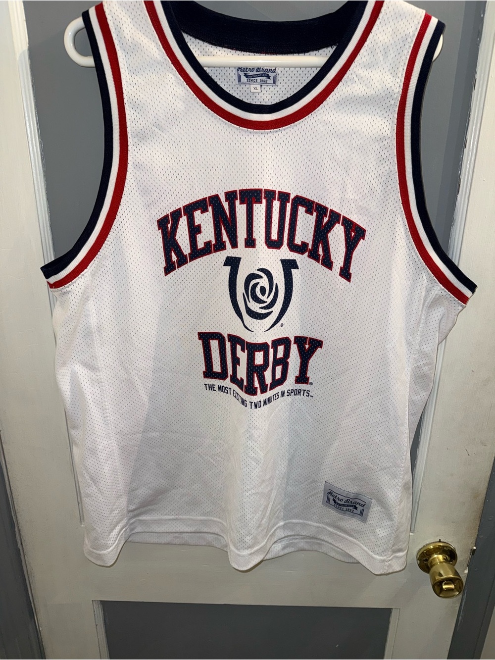Retro Brand White Mesh Sports Jersey with Red & Navy Trim